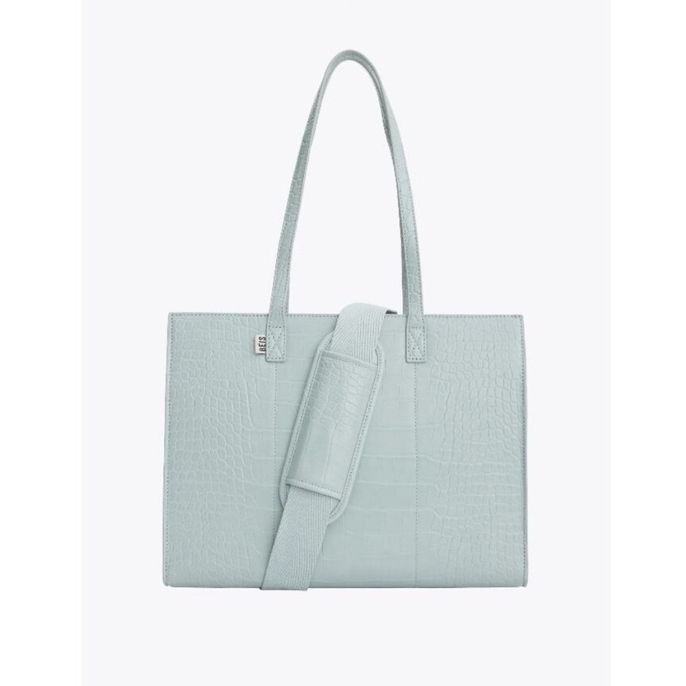 NWT BEIS Work Tote - Slate Blue/Gray - Embossed Faux Leather